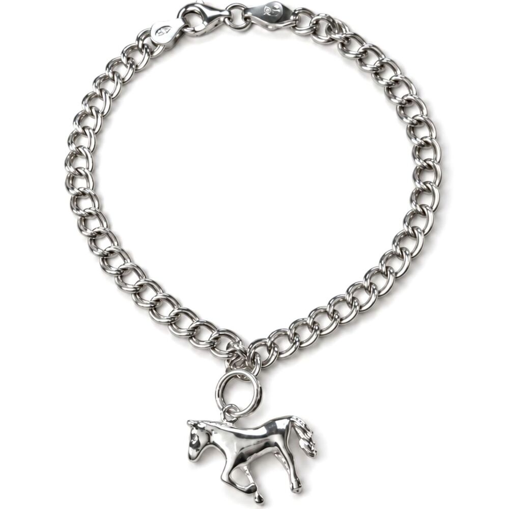 Sterling Silver 925 Double-Link Charm Bracelet w/Sterling Horse Charm